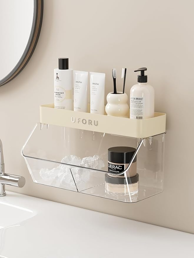 Multi-Functional Wall Mounted Organiser, Stick-On Transparent Shelf, No Drilling Required, Can Be Hung On The Wall/Door, Suitable For Kitchen, Cupboard, Bathroom, Bedroom