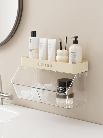 Multi-Functional Wall Mounted Organiser, Stick-On Transparent Shelf, No Drilling Required, Can Be Hung On The Wall/Door, Suitable For Kitchen, Cupboard, Bathroom, Bedroom