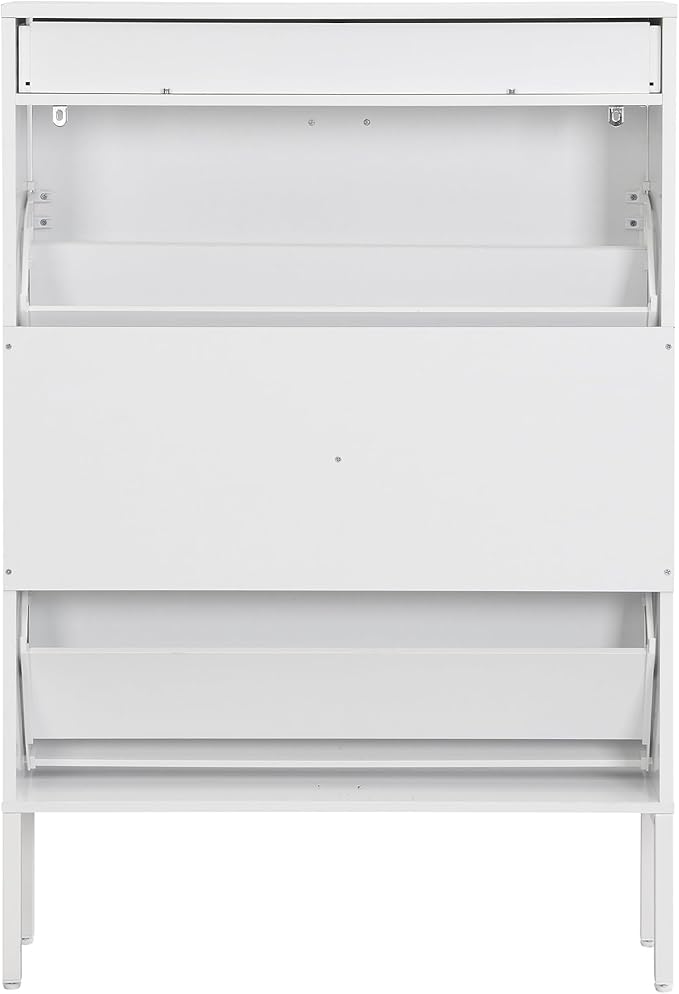 XIAO WEI Shoe Cabinet, Shoe Storage Organizer Cabinet with 2 Flip Half Moon Line Doors, Freestanding Shoe Rack with Adjustable Shelf for Entryway（White