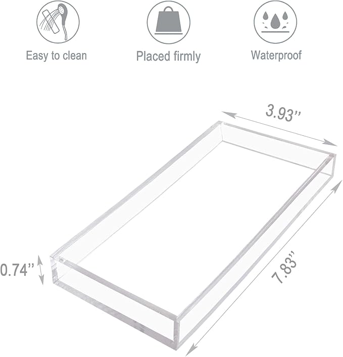 Acrylic Vanity Tray for Organizing, Clear Bathroom Trays for Counter, Desk, Dresser