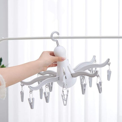 Foldable Clip and Drip Hanger, 8-Claw Octopus Hanging Dryer with 16 Clips, Portable Underwear Hangers, Simple to Fold and Place