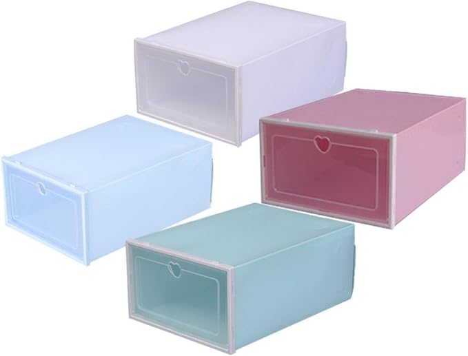 BESTOYARD Thickened Large Plastic Shoe Storage Box Set 4pcs Dustproof Drawer-type Organizer for Sneaker Storage and Closet Shoes Display