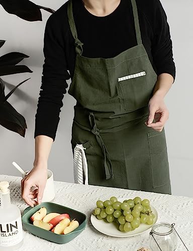 Soft Cotton Linen Apron - Retro Linen Art Apron, Adjustable Casual Apron with Towel, Great for Florist and Kitchen - Image 3