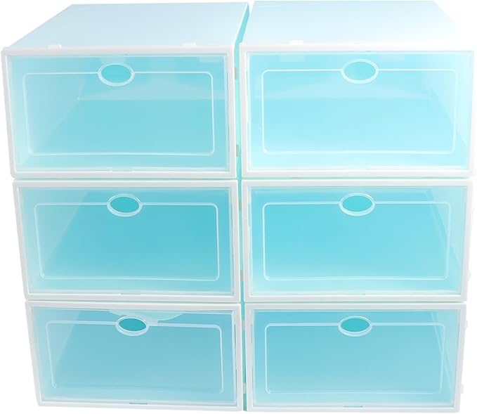 6pcs Stackable Plastic Shoe Storage Boxes with Lids, Thickened Shoe Containers with White Frame for Men’s Sneaker Organization and Closet Storage