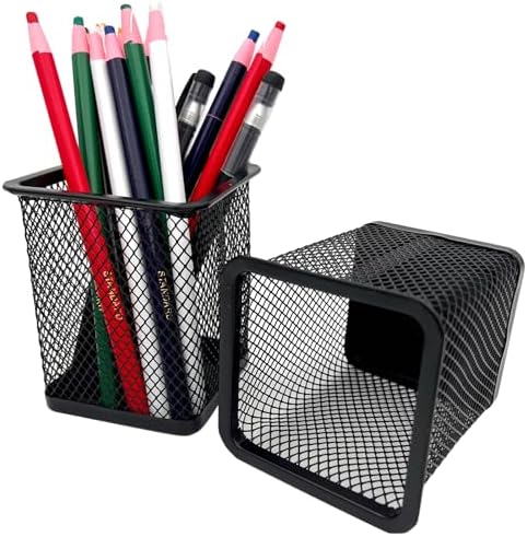 Wire Mesh Pen Holder for Desk – Black Metal Pencil Cup Organizer for Office Supplies & Home Storage(2 Piece) by Unknown