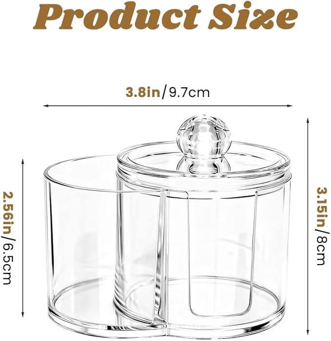 2- Grid Q-tip Holder for Bathroom, Cotton Swab Holder with Removable Dustproof Lid for Cotton Swabs, Rounds, Balls(COLOR:Transparent)