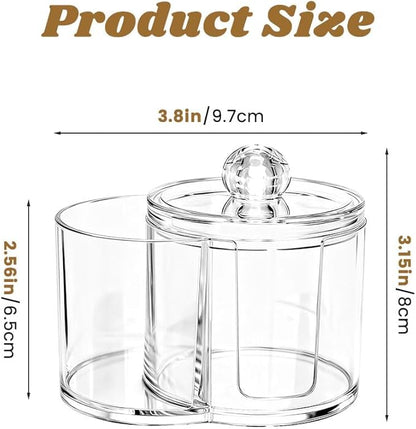 2- Grid Q-tip Holder for Bathroom, Cotton Swab Holder with Removable Dustproof Lid for Cotton Swabs, Rounds, Balls(COLOR:Transparent)
