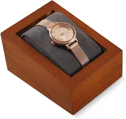 Wooden Watch Display Stand With Pillow, Wristwatch Organizers, Men Women Watch Storage Holder (Willow Wood, Gray Velvet)