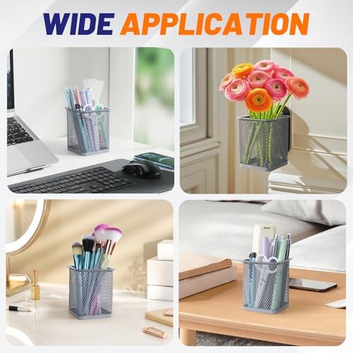 Segarty Pen Cup Holder, 6 Pack Square Silver Pen Holder for Desk, Multifuntional Mesh Pencil Cups Containers for Marker, Office Supplies, School Students, Home Desktop, Brush Organizer - Image 6