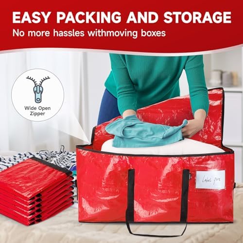 CONGREGATE Red Moving Bags Heavy Duty Extra Large 8 Pack 97L Storage Totes with Zippers Reinforced Handles Water Resistant for College Dorm Household Home Moving Supplies - Image 4