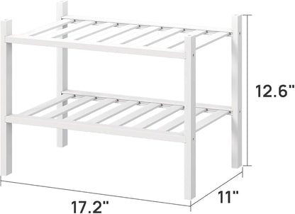 viewcare White Small Shoe Rack for Entryway,2-Tier Bamboo Shoe Organizer for Hallway Closet, Free Standing Shoe Racks for Indoor Outdoor