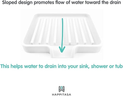 Silicone Soap Dish Tray and Sponge Holder with Drain Chute, Rectangular, Kitchen and Bathroom Sink Organizer (Black, 5.2"x4" (Set of 2), 7.2 Ounces)