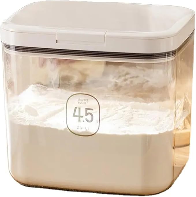 Airtight Rice Storage Bin Flour Storage Container 4.5L/4.75qt, Clear Food Container with Measuring Cup Airtight Lid for Kitchen Pantry Organization and Storage