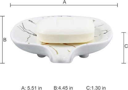 Gold Marble Texture Soap Dish Ceramic Soap Holder Self Draining Soap Dish Waterfall Slot Sponge Holder Bathroom Accessories for Bathroom, Kitchen,Bar Counter.