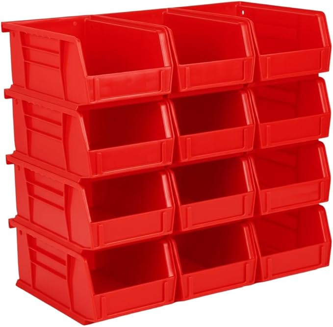 Hudson Exchange 7-1/2" x 4" x 3" (12 Pack) Plastic Stackable Storage Bin and Hanging Container, Red