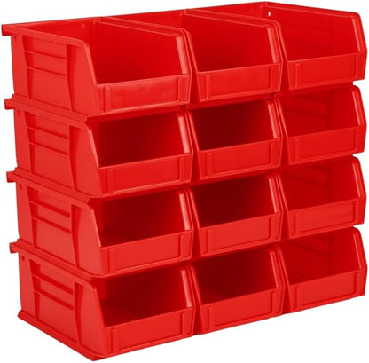 Hudson Exchange 7-1/2" x 4" x 3" (12 Pack) Plastic Stackable Storage Bin and Hanging Container, Red
