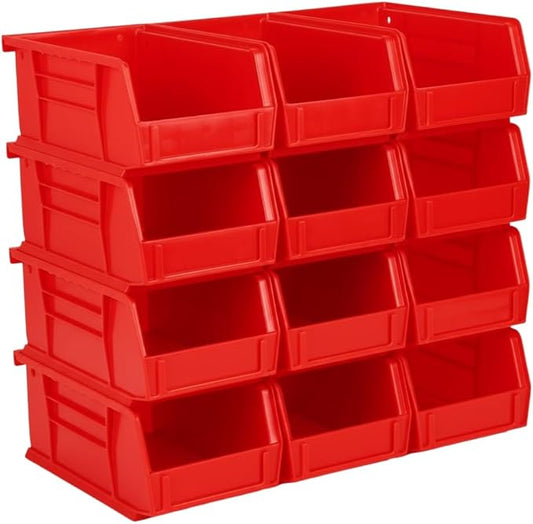 Hudson Exchange 7-1/2" x 4" x 3" (12 Pack) Plastic Stackable Storage Bin and Hanging Container, Red
