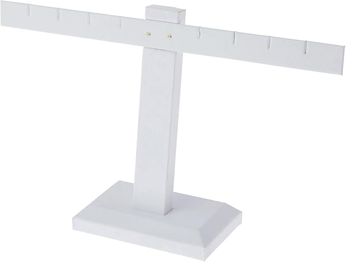 Plymor White Faux Leather T-Bar, Four Pair Earring Display Stand, 10.25" W x 6" H