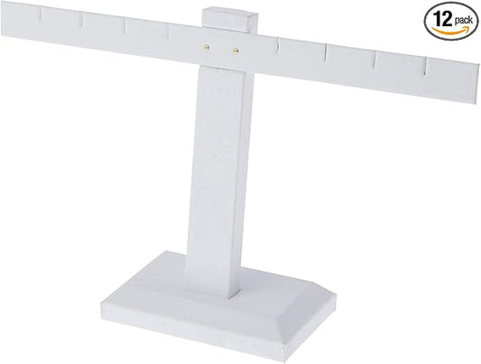 Plymor White Faux Leather T-Bar, Four Pair Earring Display Stand, 10.25" W x 6" H (Pack of 12)