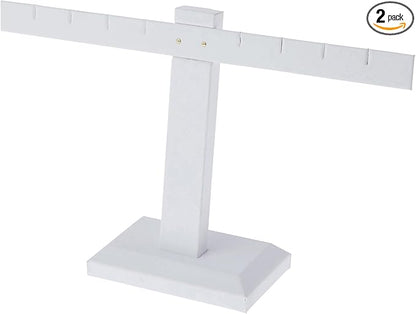 Plymor White Faux Leather T-Bar, Four Pair Earring Display Stand, 10.25" W x 6" H (Pack of 2)