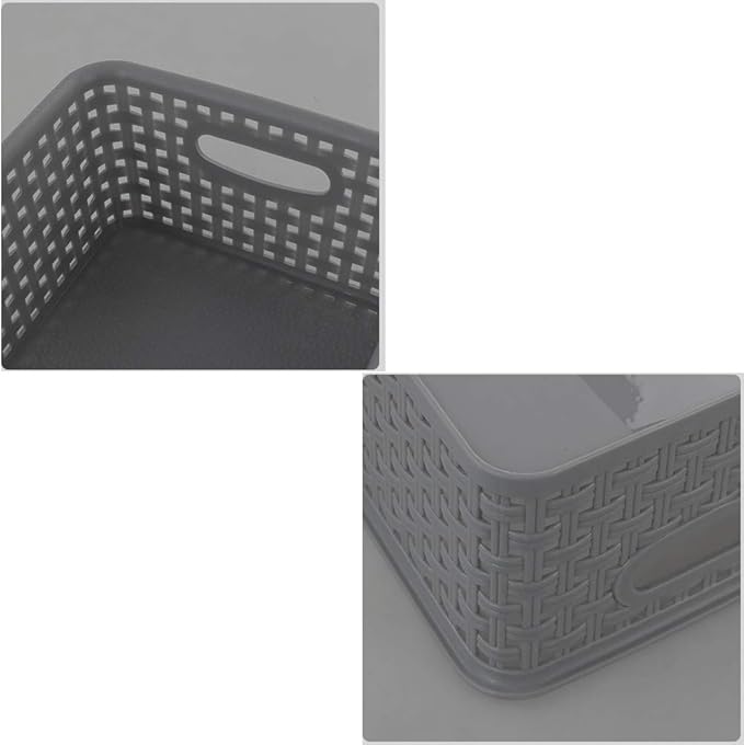 Grey Plastic Storage Basket, 10.03" x 7.67" x 4.05", 6 Packs