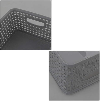 Grey Plastic Storage Basket, 10.03" x 7.67" x 4.05", 6 Packs