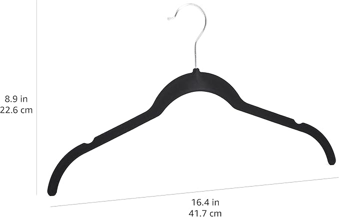 Amazon Basics Space Saving Slim Velvet Non-Slip Clothes Hangers for Closet Organization, Black, 100-Pack