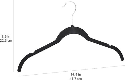 Amazon Basics Space Saving Slim Velvet Non-Slip Clothes Hangers for Closet Organization, Black, 100-Pack