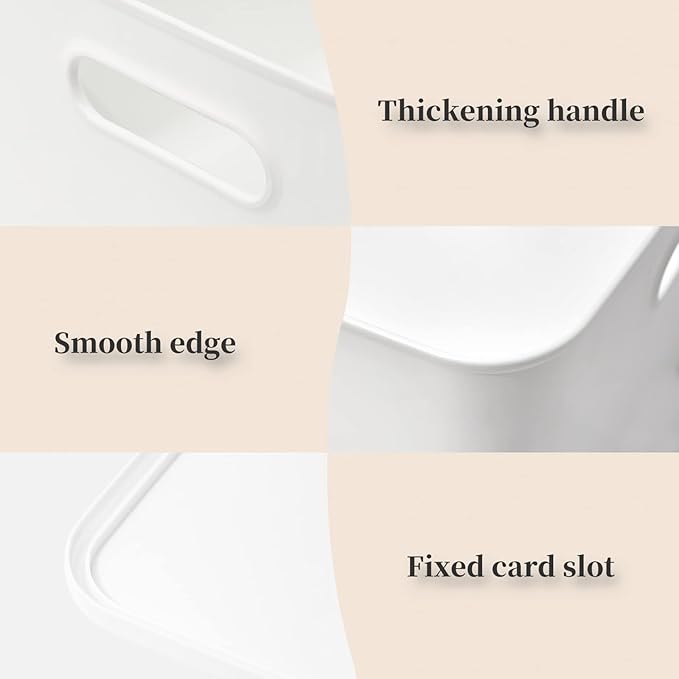 Yishyfier Plastic Storage Baskets Bins Boxes With Lids,Organizing Container White Storage Organizer Bins For Shelves Drawers Desktop Playroom Classroom Office,4-Pack