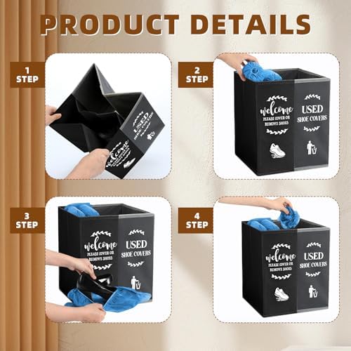 Shoe Cover Box Dispenser Foldable Storage Bin Holder, Black, Gray - Image 3