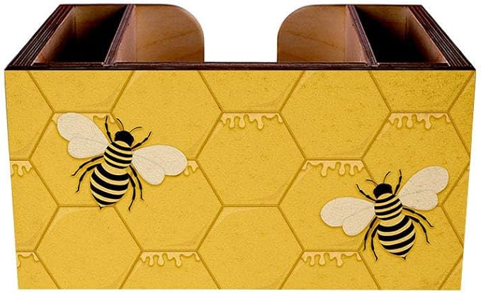 Bar Caddy - Bee Honeycombs - 3 Compartment Caddy– 4.5 x 9 x 6.5 Inch Luxury Baltic Birch Caddy Organizer for Home Bar, Locals - Utensil Holder – Durable and Versatile (Honeycombs)