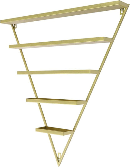 Metal Nail Polish Rack for Nail Salon, 5 Tiers Nail Polish Rack, 10PCS Triangular Perfume Holder, Lipstick Perfume Wall Shelf for Spa Nail Salon Shop Home (Gold)