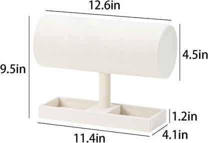Coward Headband Organizer Holder Stand, Ear Headband Storager Display Stand Rack with Blank Tray for Hairband, Hairpin, Scrunchies,Chain Jewerlry and Hair Accessories (Beige Velvet)