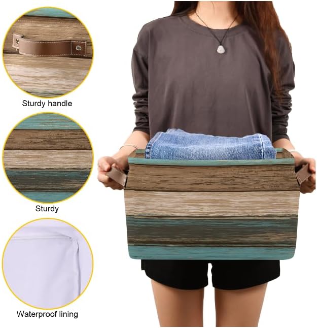 Wood Print Rectangular Storage Basket Not Real Wood Retro Vintage Organizer Bin Shelf Baskets For Clothes Gifts For Home Office Dorm