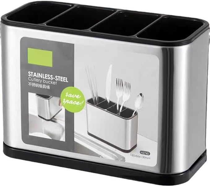 Countertop Cutlery Drying Holder Utensil Holder Stainless Steel Cutlery Drainer Tableware Holder Box Tabletop Separated Fork Chopstick Kitchen Storage Cutlery Utensil Organizer