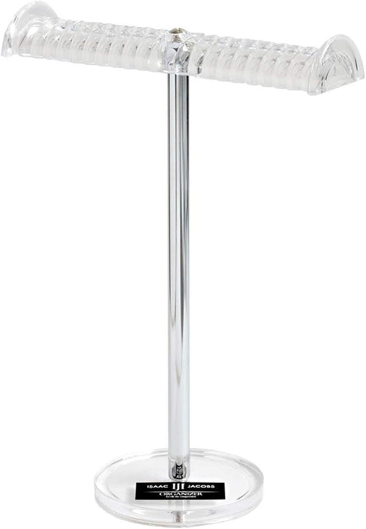 Isaac Jacobs Clear Acrylic Necklace & Bracelet Holder (8” inch T-Bar)– Hanging Chain and Bangles Organizer Sleek & Sturdy Stand for Jewelry – Storage Solution- Bedroom- Bathroom – Countertop