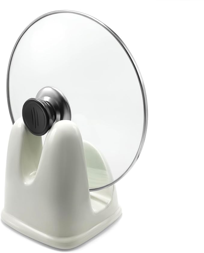 Pot Lid Holder, Large Ceramic Lid Rest for Kitchen Countertop & Stovetop - Heat Resistant, Stable Design for Pans & Pots (White)