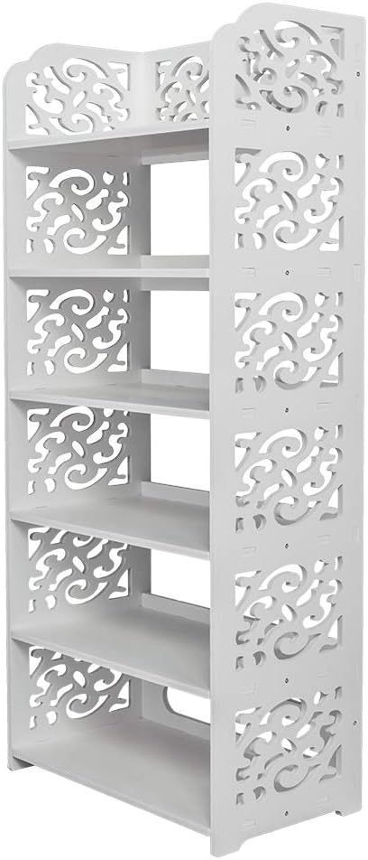 6 Tier Wood-Plastic Board Shoe Racks,Narrow Vertical Shoes Rack,Freestanding Shoe Organizer Shelf,Shoe Rack Storage Organizer,with Shelves,for Closet, Entryway, Front Door Entrance, Hallway (White)