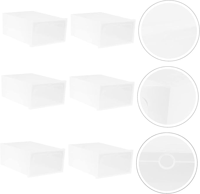 6pcs Stackable Transparent Shoe Storage Box Thicken Plastic Container for Organized Closet Entryway Bedroom s White