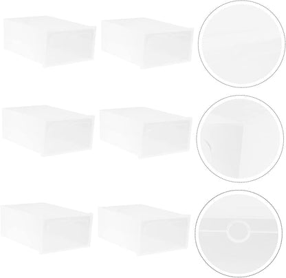 6pcs Stackable Transparent Shoe Storage Box Thicken Plastic Container for Organized Closet Entryway Bedroom s White