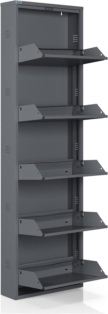 CEHA 5 Tier Metal Shoe Cabinet with Cover, Durable Shoe Storage Organizer for Entryway, Space Saving Shoe Shelf Closet with Side Ventilation Holes, 5.91" x 66.5" x 19.68", Anthracite