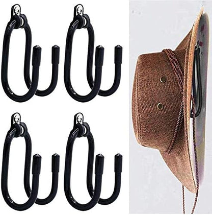 Cowboy Hat Rack - Wall Mount Hooks for Hats & Caps - Easily Adjustable - No Scratches - 4/PK
