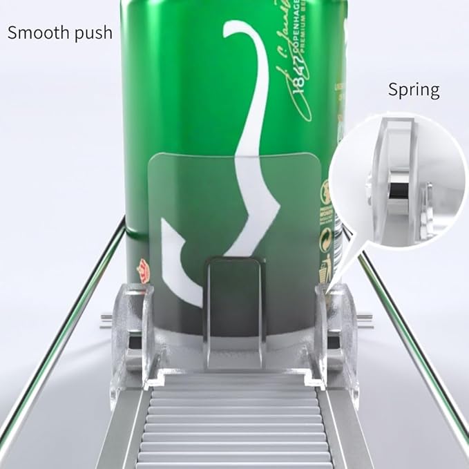 Automatic Fridge Drink Organizer, Soda Can Dispenser for Refrigerator, Spring-Loaded Beverage Holder Rack (1 Row)