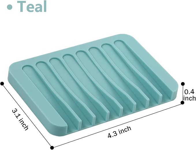 Self Draining Soap Dishes, 3 Pcs Silicone Soap Saver, Waterfall Drainer Soap Holder for Bathroom, Extend Soap Life, Keep Soap Bars Dry Clean & Easy Cleaning (Teal)