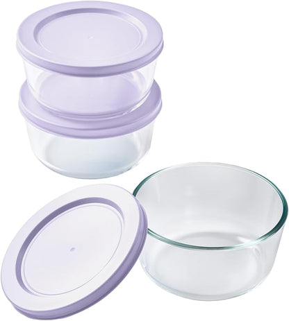 6-Piece Glass Food Storage Containers Set (3 Containers + 3 BPA-Free Lids) | 2-Cup, Leakproof | Microwave, Freezer, Oven & Dishwasher Safe | Ideal for Meal Prep & Pantry Organization, Purple