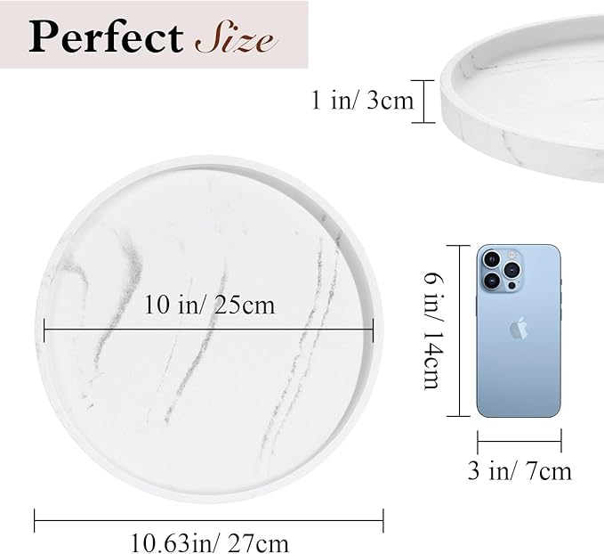 Luxspire Turntable Lazy Susan for Table Top, Marble Round Tray 10.63 inch, Lazy Susan for Cabinet Dining Table Kitchen Pantry, Rotating Bathroom Countertop Organizer, Gravel White