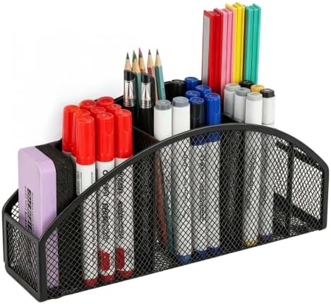 Large Magnetic Marker Holder, Heavy Duty Magnetic Whiteboard Organizer, 5 Slots Mesh Metal Magnetic Dry Erase Marker Holder Pencil Cup Caddy for Whiteboard Fridge Office (Black) by UNUSFIRE