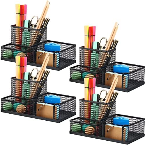 Ferraycle 4 Pcs Mesh Desk Organizer 3 Compartments Mesh Metal Pen Holder by Ferraycle