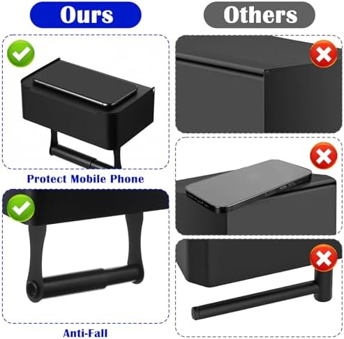 Toilet Paper Holder with Shelf, Flushable Wipes Dispenser Fits for Bathroom Wipe Storage, Keep Your Wipes Hidden Out of Sight SUS304 Stainless Steel Wall Mount Organizer Matte Black - Image 4