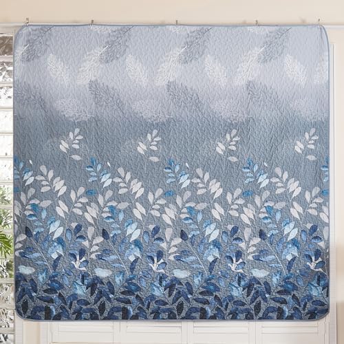 WONGS BEDDING Blue Floral Quilt Set Twin,2 PCS Summer Bedspread Coverlet - Image 4